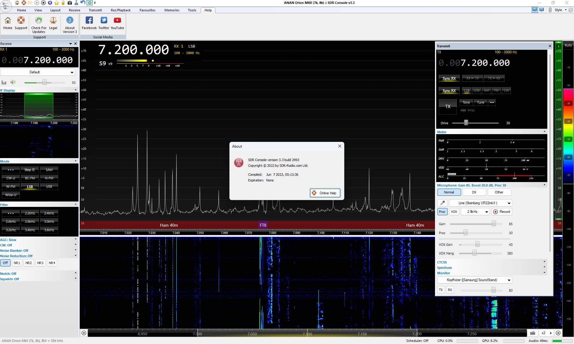 SDR-Console Version 3.3 Build 2993